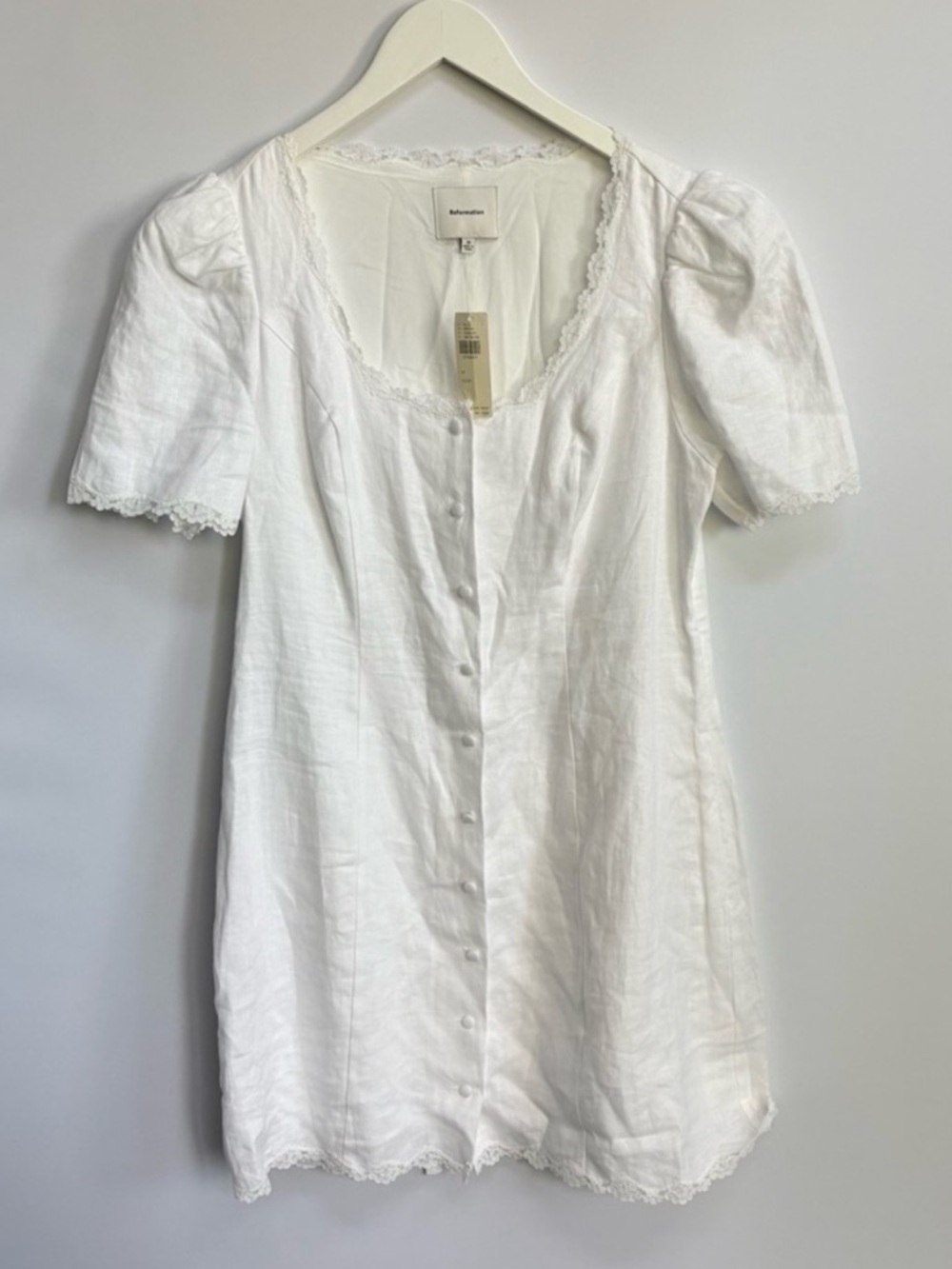 Reformation White Lace-Trim Button Mini Dress - Picture 6 of 6
